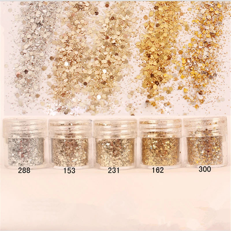4pcs/lot Chunky Holographic Glitter Set, 500 Colors Chunky Loose Glitter For Body/Face/Nail/Makeup Glitter Dust Nails Set 10ml