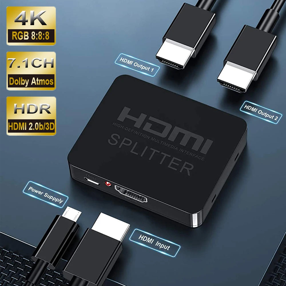 2026 4K 60Hz HDR HDMI 2.0 Splitter 1x2 Splitter HDMI 2.0 4K Support HDCP 2.2 UHD HDMI Splitter 2.0 Switch Box For PS4 Projector