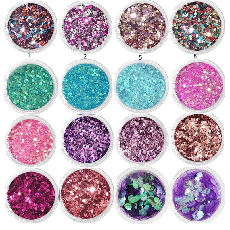 4pcs/lot Chunky Holographic Glitter Set, 500 Colors Chunky Loose Glitter For Body/Face/Nail/Makeup Glitter Dust Nails Set 10ml