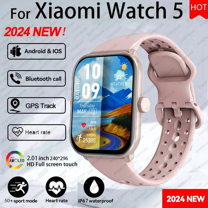 2026 New Global Version Watch 5 Men Women HD AMOLED Screen Heart Rate Bluetooth Call GPS Track Waterproof Sports Smart Watch