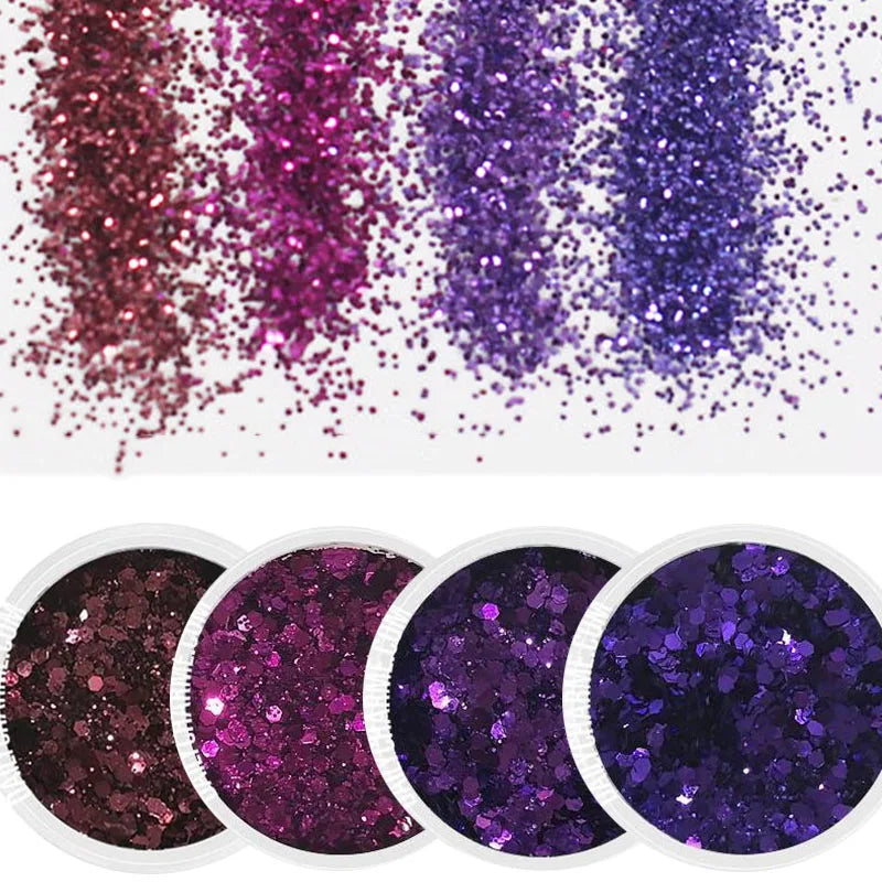 4pcs/lot Chunky Holographic Glitter Set, 500 Colors Chunky Loose Glitter For Body/Face/Nail/Makeup Glitter Dust Nails Set 10ml