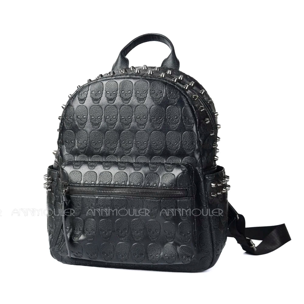 Annmouler Brand Designer Unisex Backpack Black Skeleton Daypack Punk Rivet School Bag Quality Rucksack Travel Bag