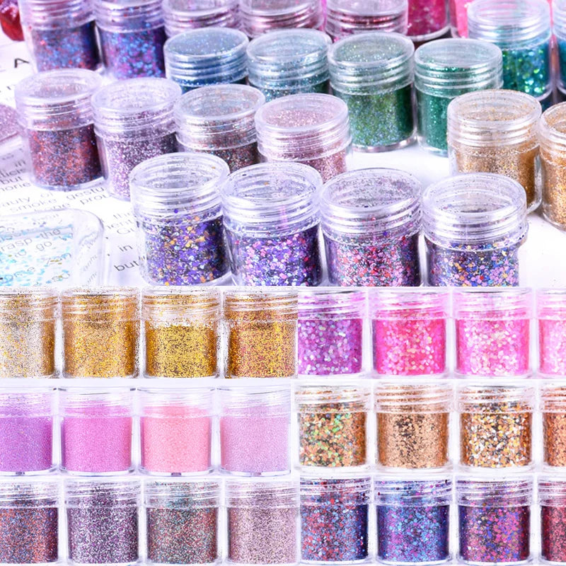4pcs/lot Chunky Holographic Glitter Set, 500 Colors Chunky Loose Glitter For Body/Face/Nail/Makeup Glitter Dust Nails Set 10ml