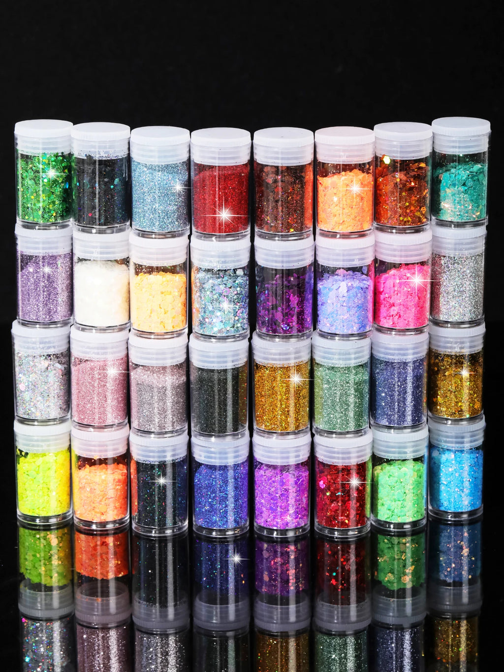 32 Pots Chunky Holographic Glitter,  Reflective Body Glitter for Eyes Face Cheek Hair Nails Lips, Festival Cosmetic Glitter Spar