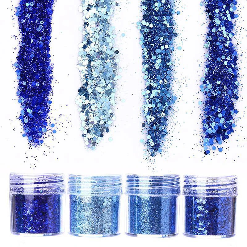 4pcs/lot Chunky Holographic Glitter Set, 500 Colors Chunky Loose Glitter For Body/Face/Nail/Makeup Glitter Dust Nails Set 10ml