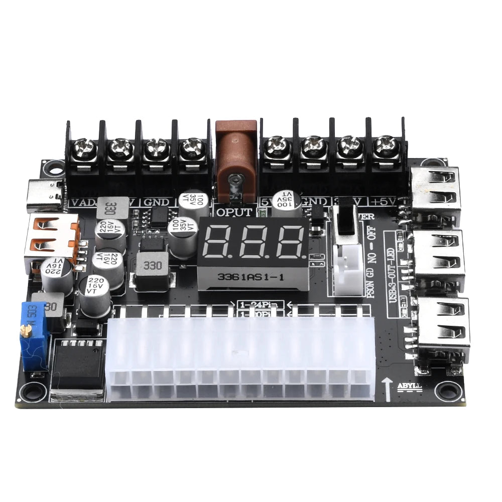 Diymore 20 / 24 Pins ATX Power Supply Breakout Board and Acrylic Case Kit Module Adapter Power Connector With Digital Display