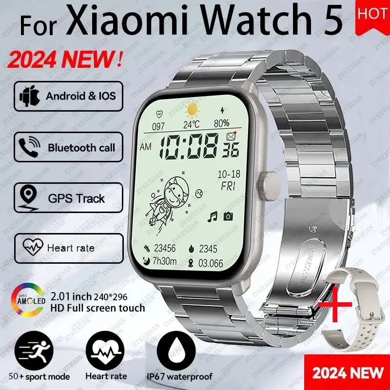 2026 New Global Version Watch 5 Men Women HD AMOLED Screen Heart Rate Bluetooth Call GPS Track Waterproof Sports Smart Watch
