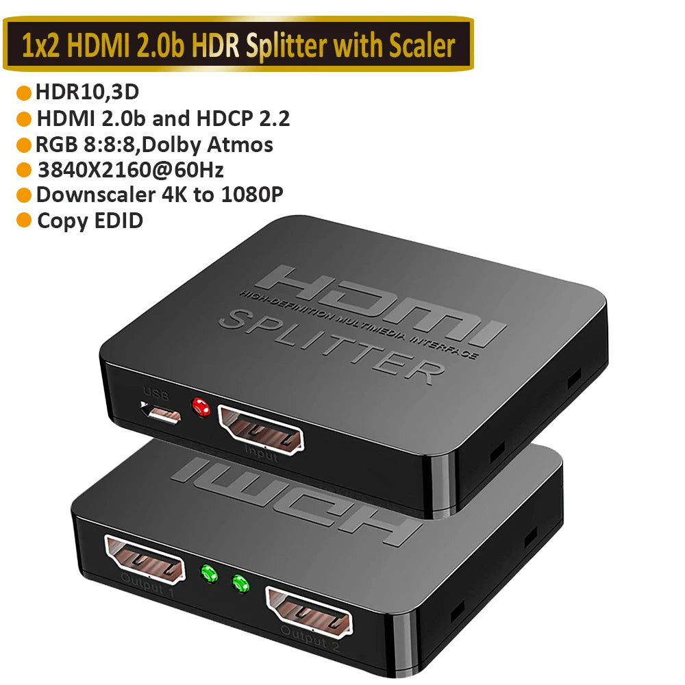 2026 4K 60Hz HDR HDMI 2.0 Splitter 1x2 Splitter HDMI 2.0 4K Support HDCP 2.2 UHD HDMI Splitter 2.0 Switch Box For PS4 Projector