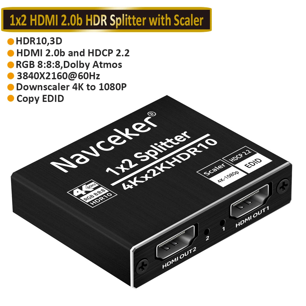 2026 4K 60Hz HDR HDMI 2.0 Splitter 1x2 Splitter HDMI 2.0 4K Support HDCP 2.2 UHD HDMI Splitter 2.0 Switch Box For PS4 Projector