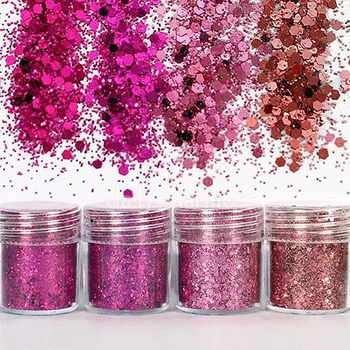4pcs/lot Chunky Holographic Glitter Set, 500 Colors Chunky Loose Glitter For Body/Face/Nail/Makeup Glitter Dust Nails Set 10ml