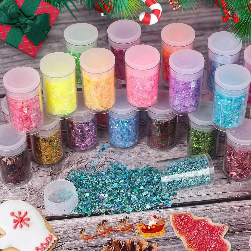 45 Colors Holographic Chunky and Fine Glitter Mix,  Festival Sequins & Powder, Iridescent Flakes,Nail Art Resin Loose Glitter