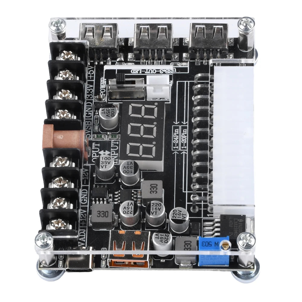 Diymore 20 / 24 Pins ATX Power Supply Breakout Board and Acrylic Case Kit Module Adapter Power Connector With Digital Display