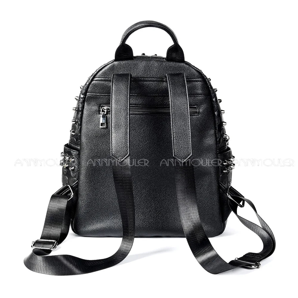 Annmouler Brand Designer Unisex Backpack Black Skeleton Daypack Punk Rivet School Bag Quality Rucksack Travel Bag