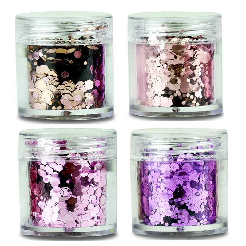 4pcs/lot Chunky Holographic Glitter Set, 500 Colors Chunky Loose Glitter For Body/Face/Nail/Makeup Glitter Dust Nails Set 10ml