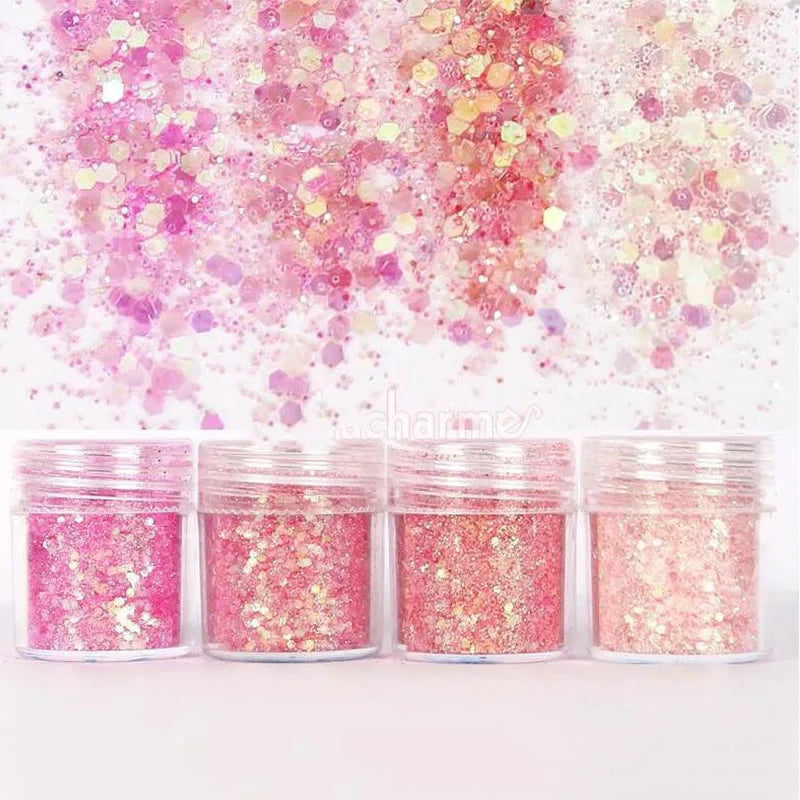 4pcs/lot Chunky Holographic Glitter Set, 500 Colors Chunky Loose Glitter For Body/Face/Nail/Makeup Glitter Dust Nails Set 10ml