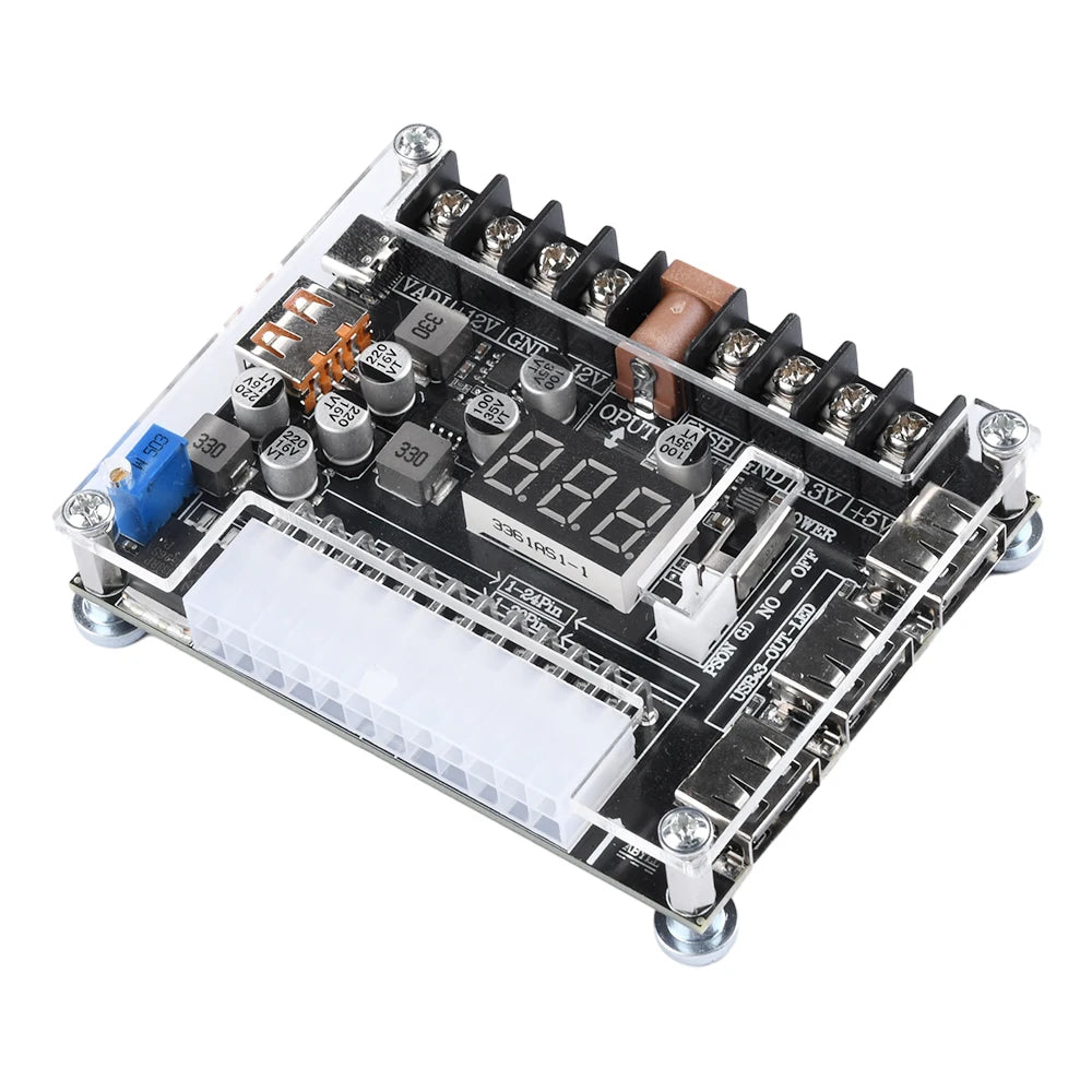 Diymore 20 / 24 Pins ATX Power Supply Breakout Board and Acrylic Case Kit Module Adapter Power Connector With Digital Display