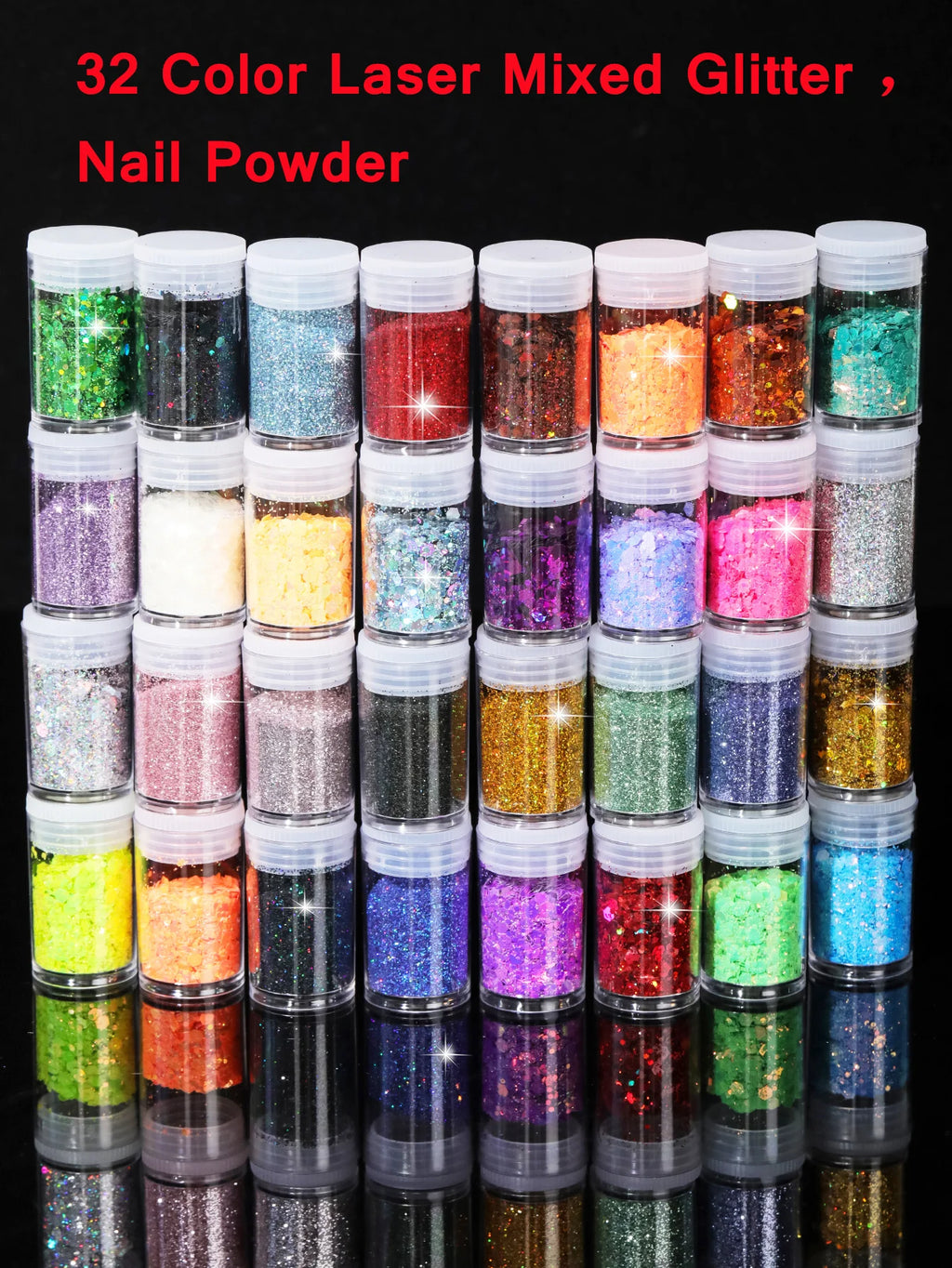 32 Pots Chunky Holographic Glitter,  Reflective Body Glitter for Eyes Face Cheek Hair Nails Lips, Festival Cosmetic Glitter Spar