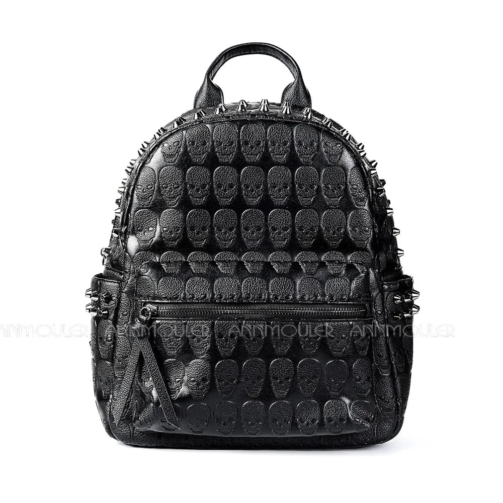 Annmouler Brand Designer Unisex Backpack Black Skeleton Daypack Punk Rivet School Bag Quality Rucksack Travel Bag