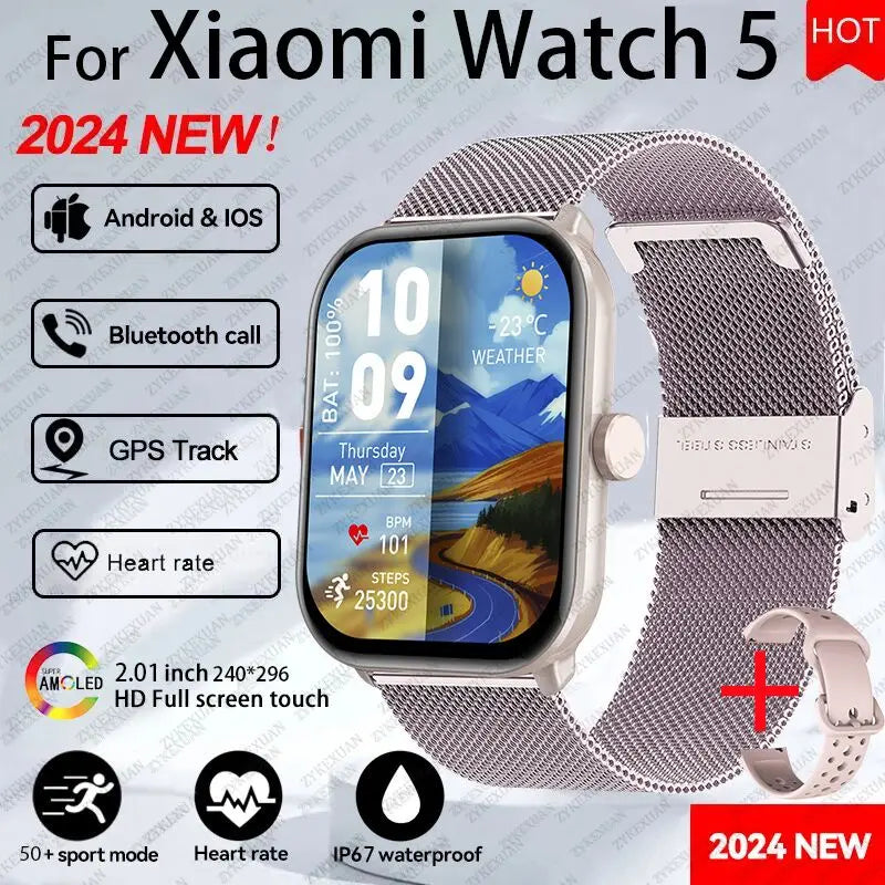 2026 New Global Version Watch 5 Men Women HD AMOLED Screen Heart Rate Bluetooth Call GPS Track Waterproof Sports Smart Watch