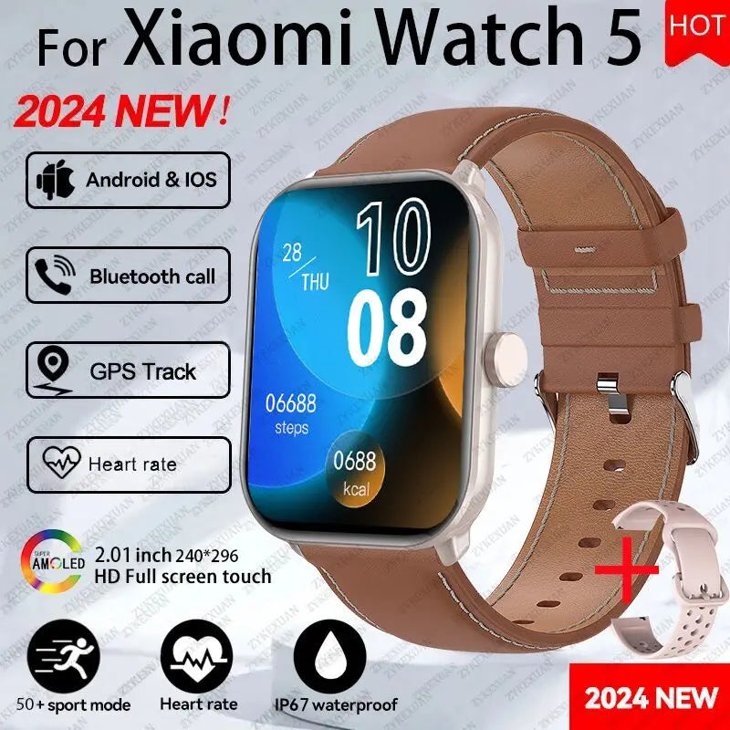 2026 New Global Version Watch 5 Men Women HD AMOLED Screen Heart Rate Bluetooth Call GPS Track Waterproof Sports Smart Watch