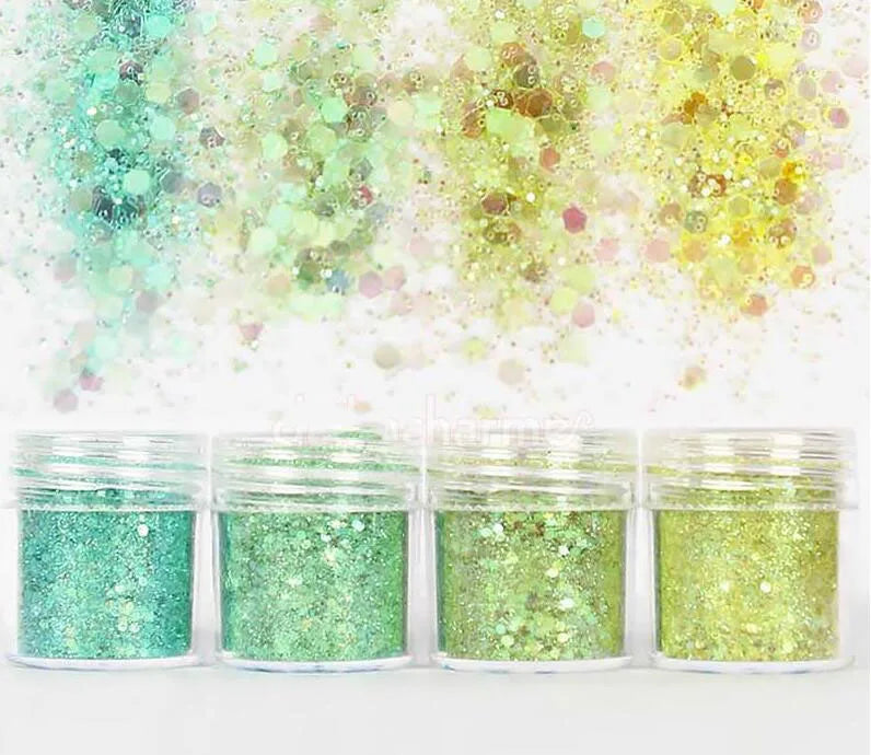 4pcs/lot Chunky Holographic Glitter Set, 500 Colors Chunky Loose Glitter For Body/Face/Nail/Makeup Glitter Dust Nails Set 10ml