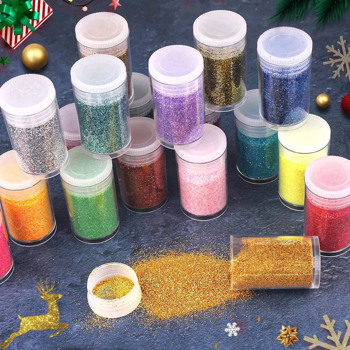 45 Colors Holographic Chunky and Fine Glitter Mix,  Festival Sequins & Powder, Iridescent Flakes,Nail Art Resin Loose Glitter