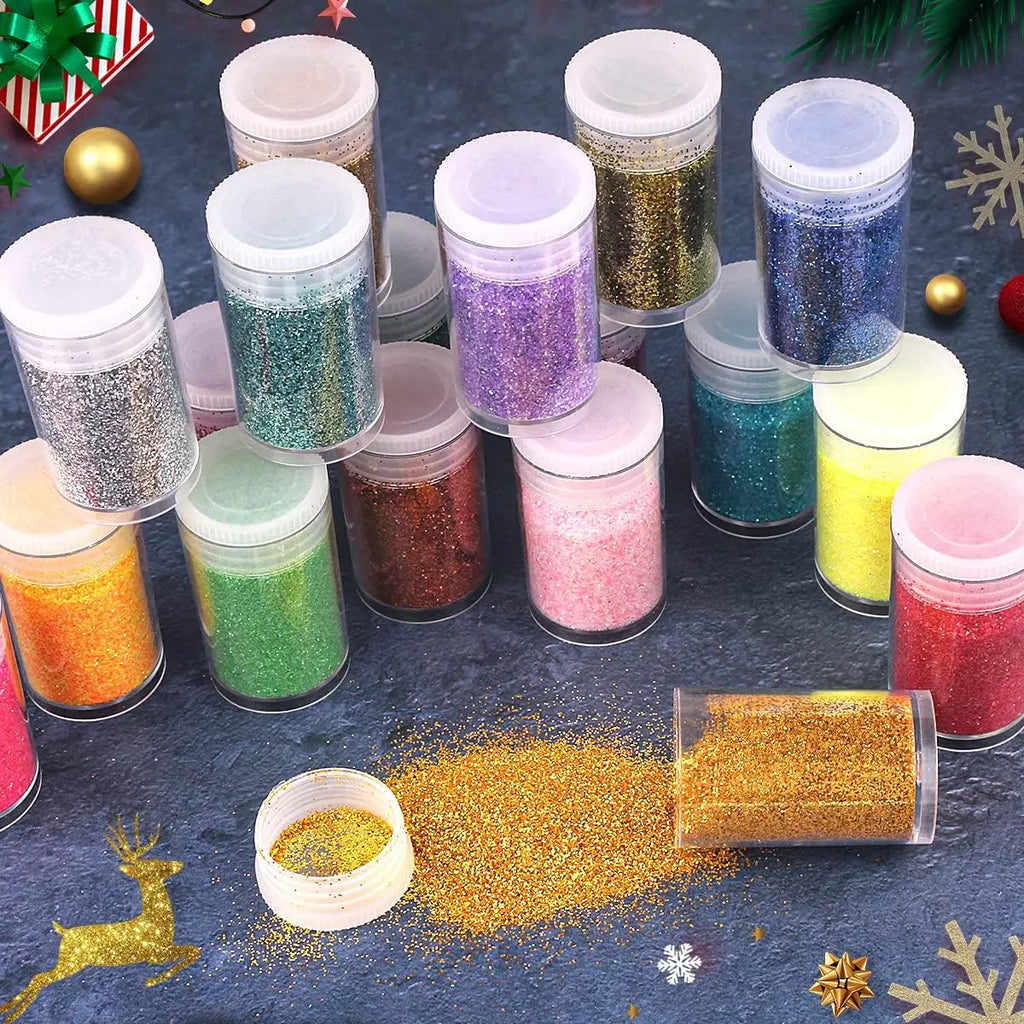 45 Colors Holographic Chunky and Fine Glitter Mix,  Festival Sequins & Powder, Iridescent Flakes,Nail Art Resin Loose Glitter