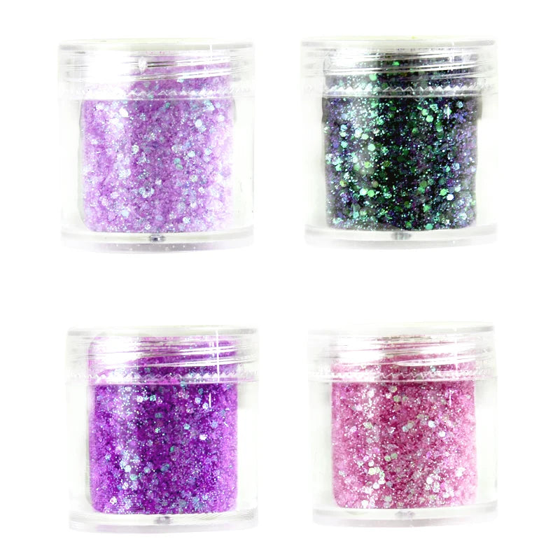 4pcs/lot Chunky Holographic Glitter Set, 500 Colors Chunky Loose Glitter For Body/Face/Nail/Makeup Glitter Dust Nails Set 10ml
