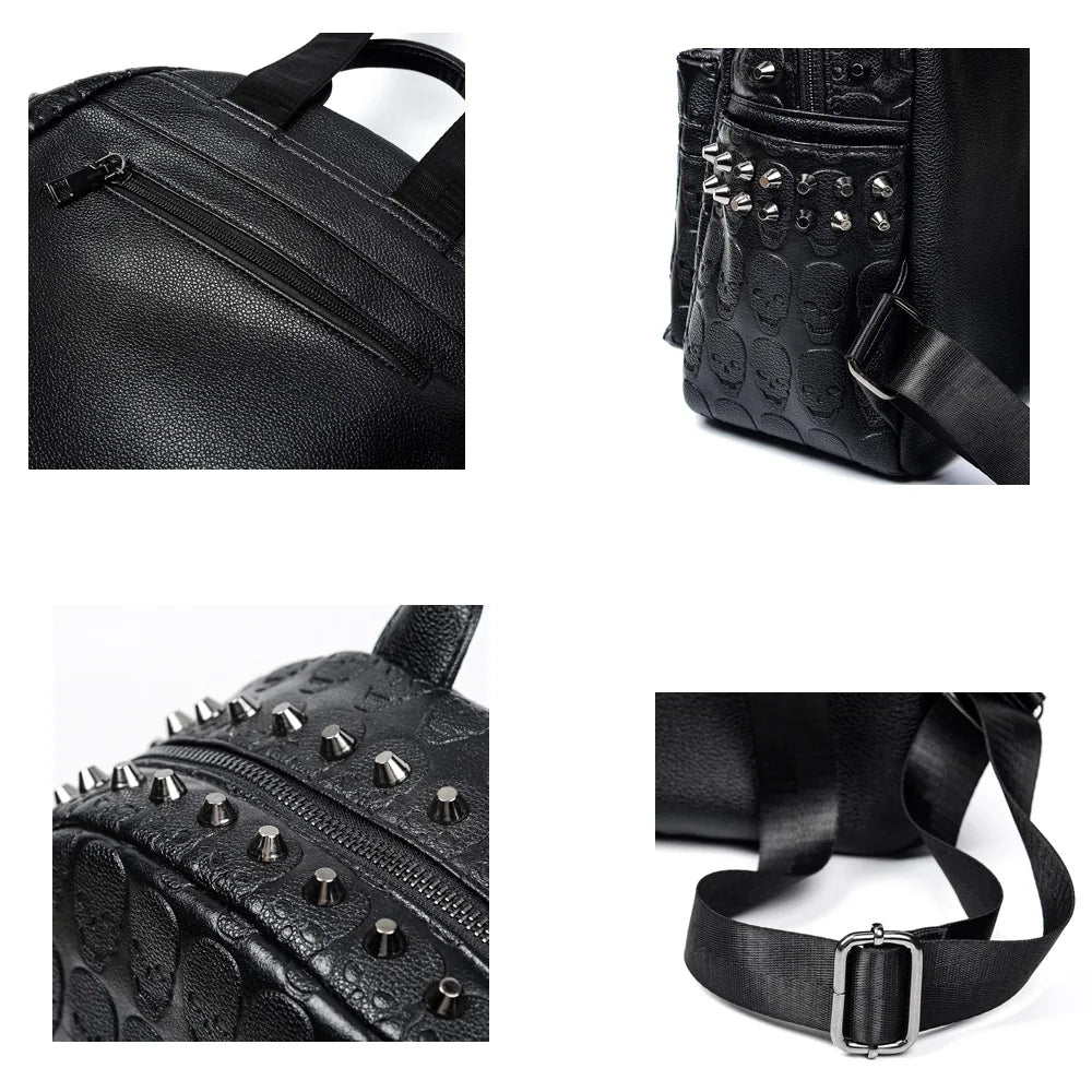Annmouler Brand Designer Unisex Backpack Black Skeleton Daypack Punk Rivet School Bag Quality Rucksack Travel Bag