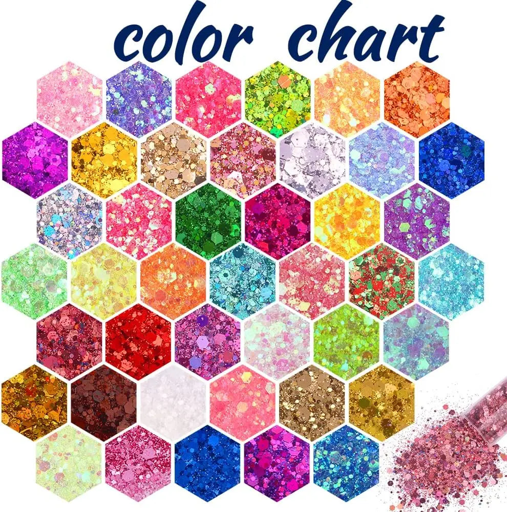 45 Colors Holographic Chunky and Fine Glitter Mix,  Festival Sequins & Powder, Iridescent Flakes,Nail Art Resin Loose Glitter