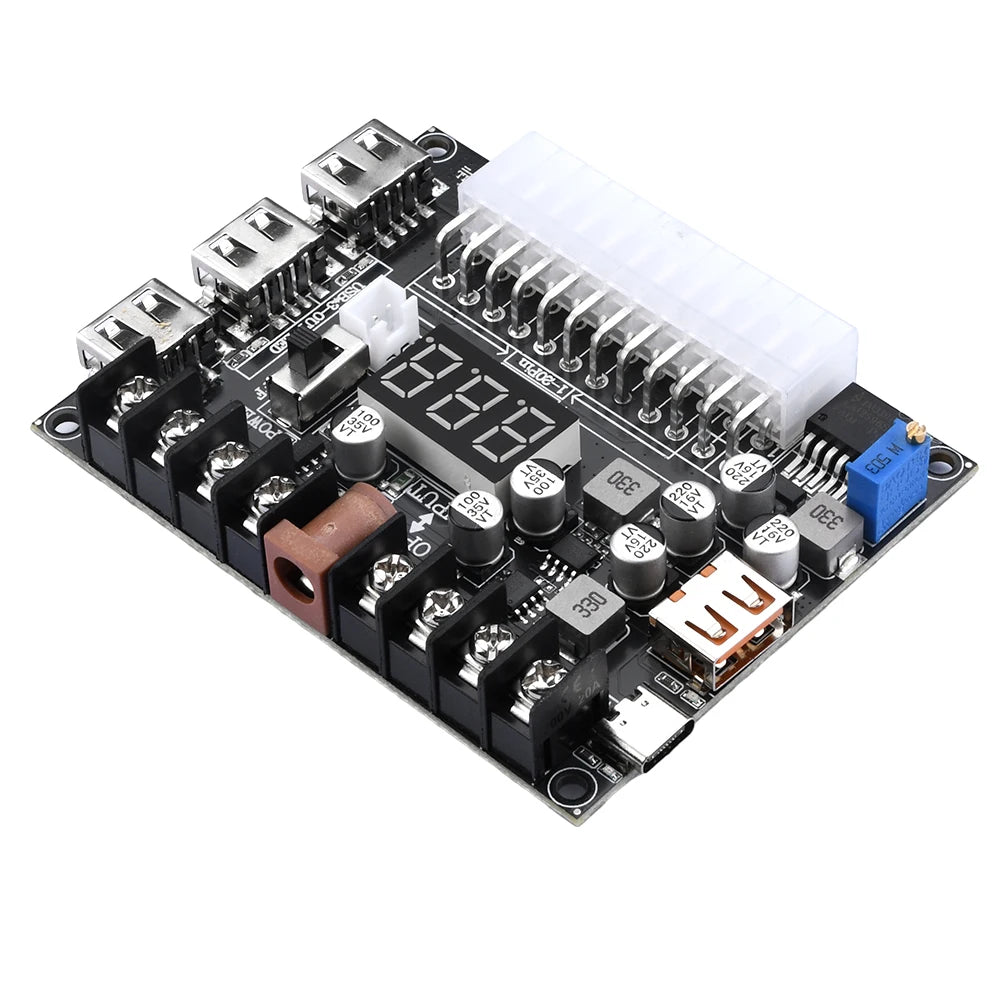 Diymore 20 / 24 Pins ATX Power Supply Breakout Board and Acrylic Case Kit Module Adapter Power Connector With Digital Display