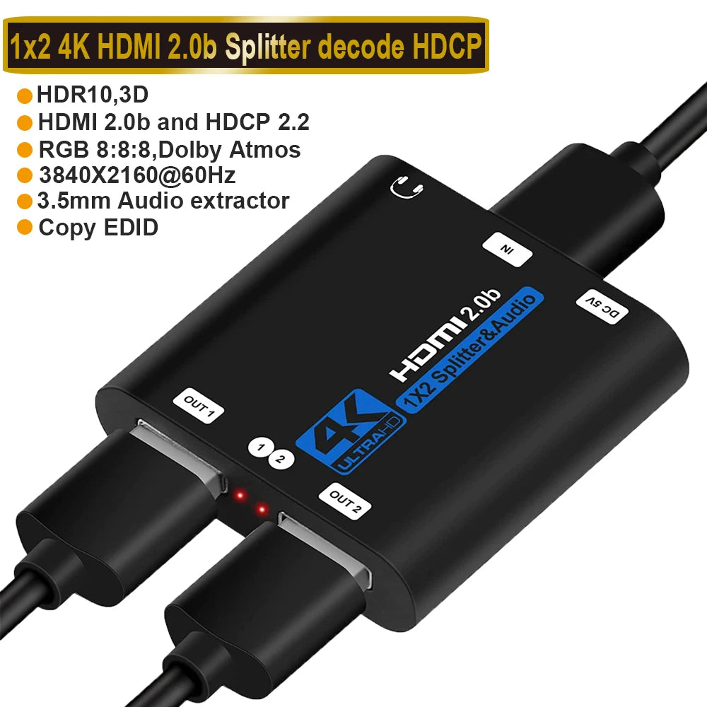 2026 4K 60Hz HDR HDMI 2.0 Splitter 1x2 Splitter HDMI 2.0 4K Support HDCP 2.2 UHD HDMI Splitter 2.0 Switch Box For PS4 Projector