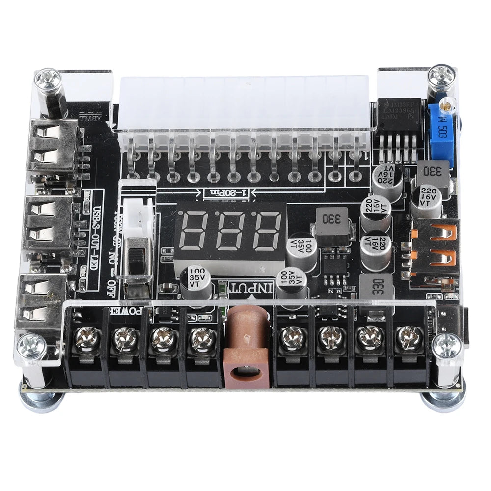 Diymore 20 / 24 Pins ATX Power Supply Breakout Board and Acrylic Case Kit Module Adapter Power Connector With Digital Display