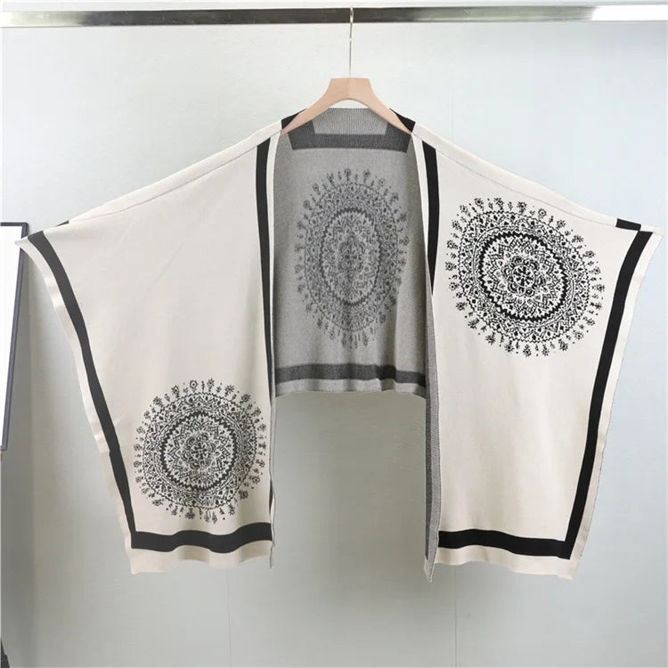 SINGREINY Winter Casual 3pc Suits Vintage Print Shawl+Loose Pullover+Wide Legs Long Pants Thick Warm Women Knit Streetwear Sets