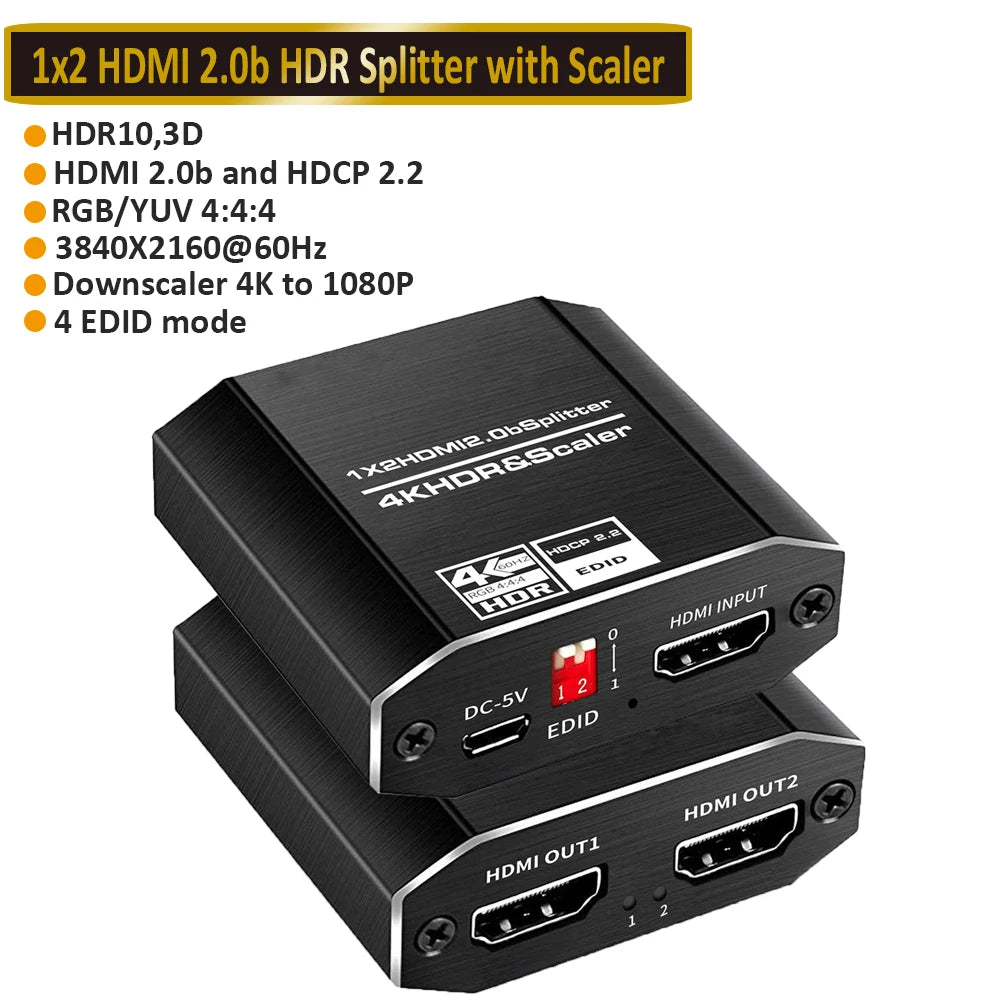 2026 4K 60Hz HDR HDMI 2.0 Splitter 1x2 Splitter HDMI 2.0 4K Support HDCP 2.2 UHD HDMI Splitter 2.0 Switch Box For PS4 Projector
