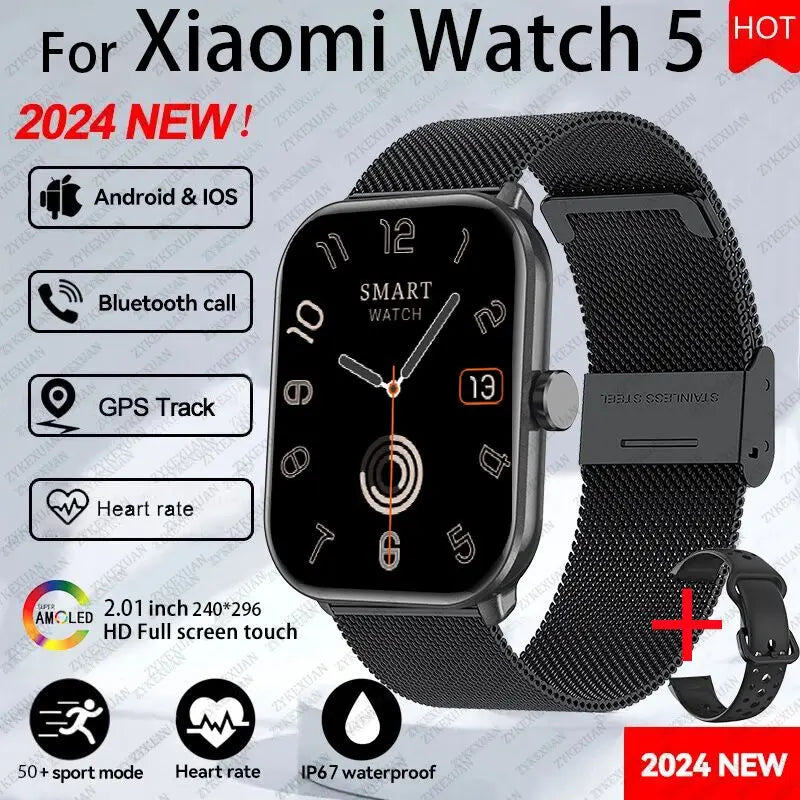 2026 New Global Version Watch 5 Men Women HD AMOLED Screen Heart Rate Bluetooth Call GPS Track Waterproof Sports Smart Watch