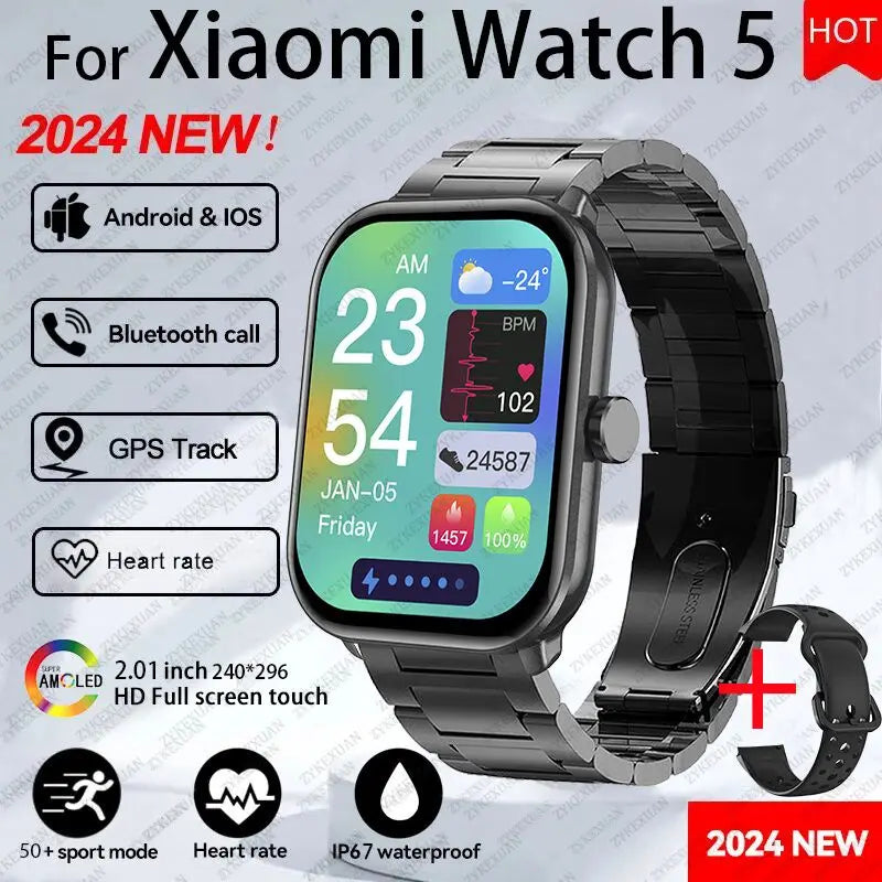 2026 New Global Version Watch 5 Men Women HD AMOLED Screen Heart Rate Bluetooth Call GPS Track Waterproof Sports Smart Watch