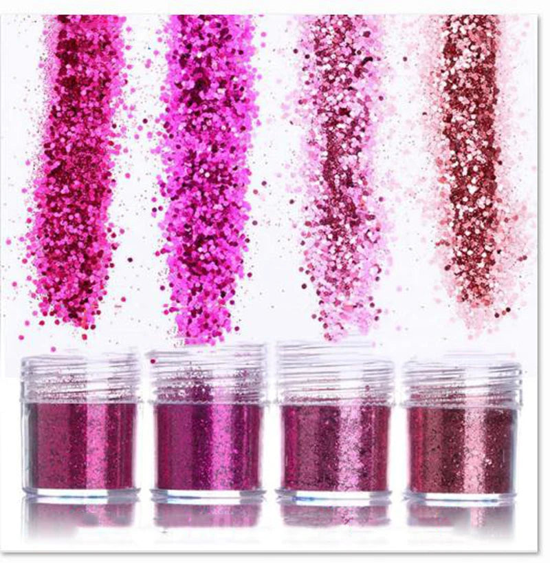 4pcs/lot Chunky Holographic Glitter Set, 500 Colors Chunky Loose Glitter For Body/Face/Nail/Makeup Glitter Dust Nails Set 10ml