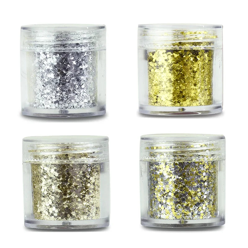 4pcs/lot Chunky Holographic Glitter Set, 500 Colors Chunky Loose Glitter For Body/Face/Nail/Makeup Glitter Dust Nails Set 10ml