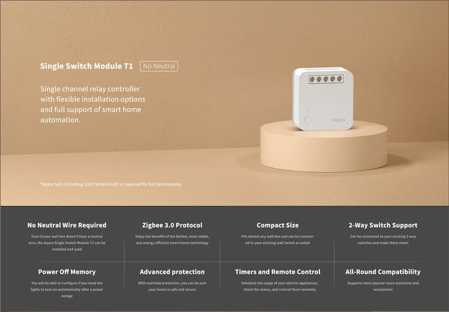 Aqara Single Chiannel Relay Controller T1 Switch module Zigbee 3.0 with / No Neutral Smart home Timers Remote Control Homekit